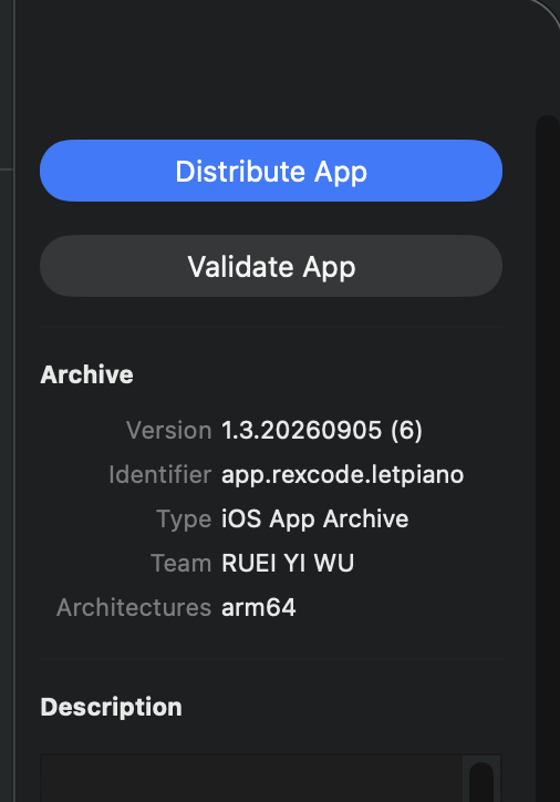 Xcode Organizer — LetPiano 1.3.20260905 (6) archive
