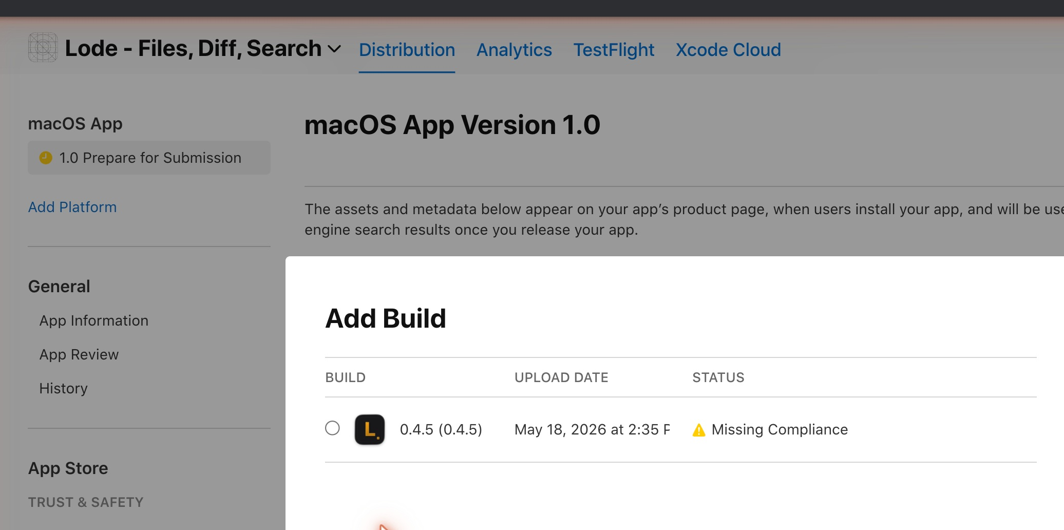 App Store Connect — v0.4.5 送審畫面
