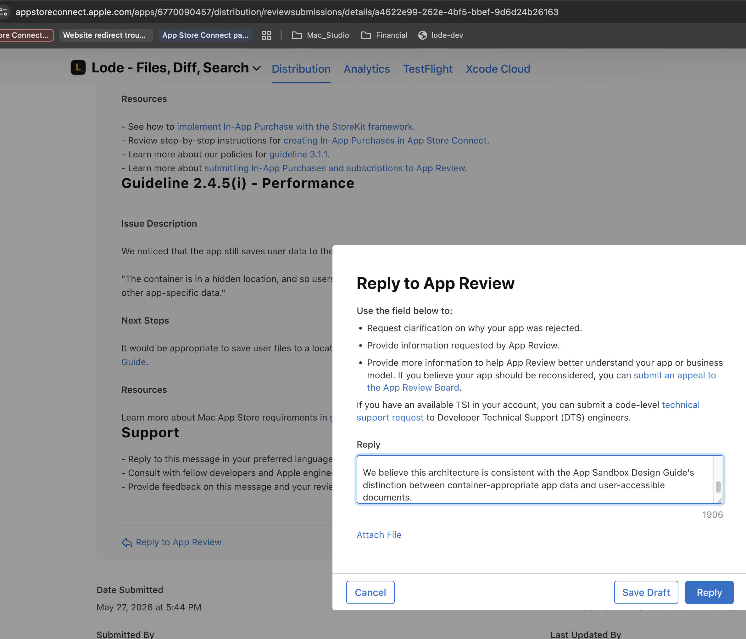 App Store Connect — 重送後等待狀態