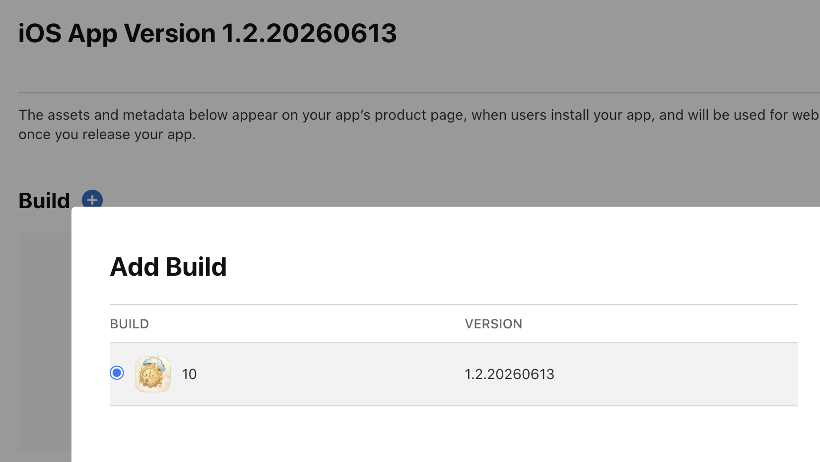 App Store Connect 掛上 build 10